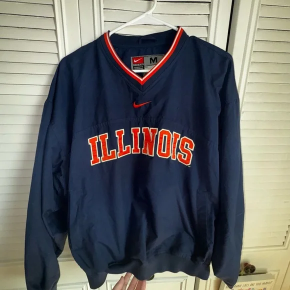 Vintage Nike Illinois Windbreaker Pullover Center Swoosh Logo Navy Size Mens M - Picture 1 of 6